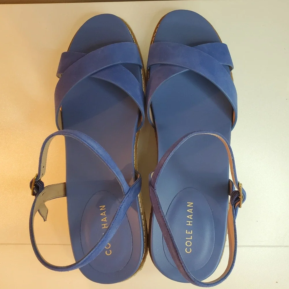 Cole Haan Cloudfeel Blue Suede Espadrille Wedge Sandals W31919 Womens 11